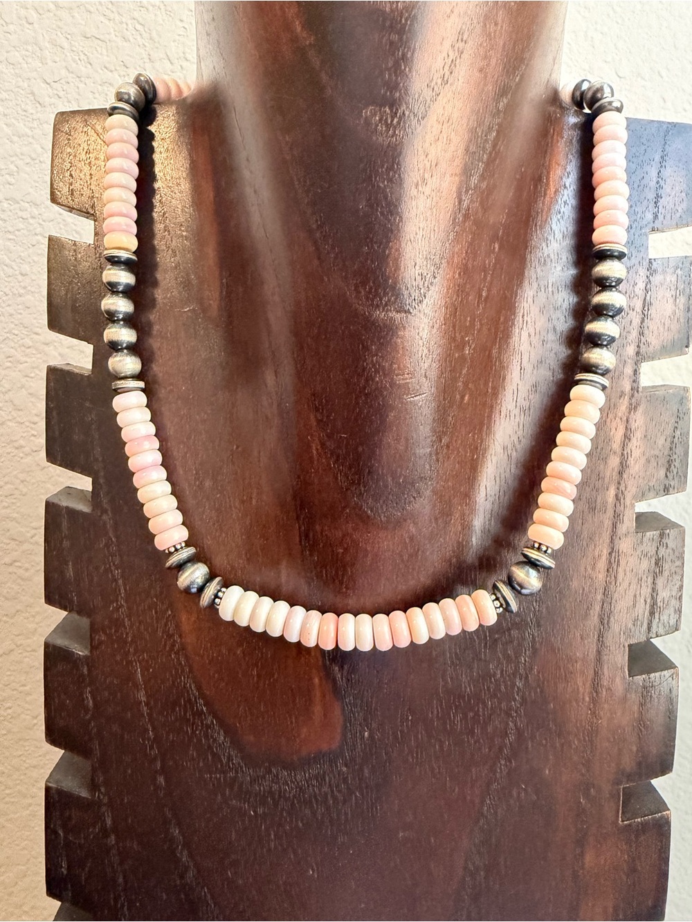 Sterling silver pink conch bead necklace 18 inch